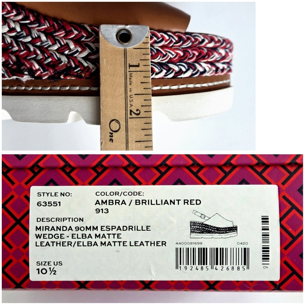 Tory Burch Miranda Espadrille Wedge Platform Leather Sandals With Box, Size 10.5 - Picture 7 of 16